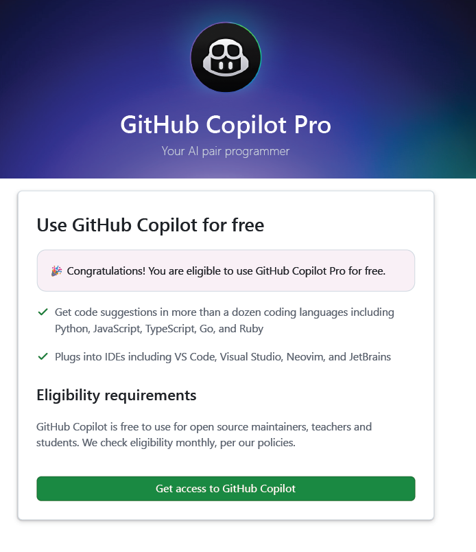 Get access to GitHub Copilot