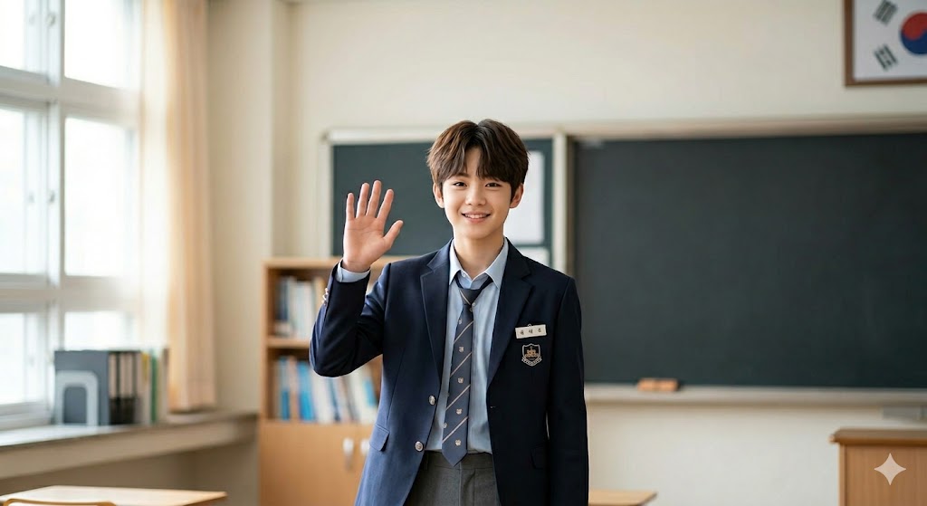 응원하며 인사하는 중학생 튜터