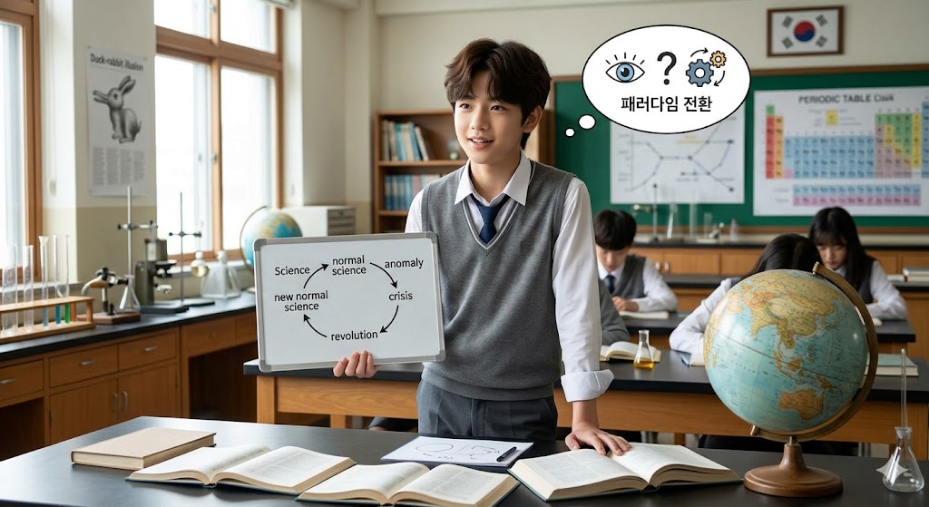 열정적으로 패러다임을 설명하는 중학생 튜터